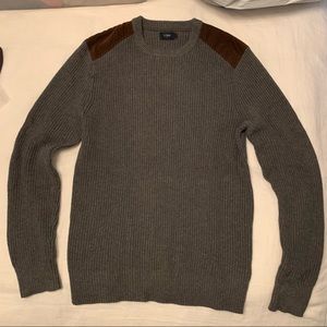 J Crew gray cotton sweater with suede shoulders